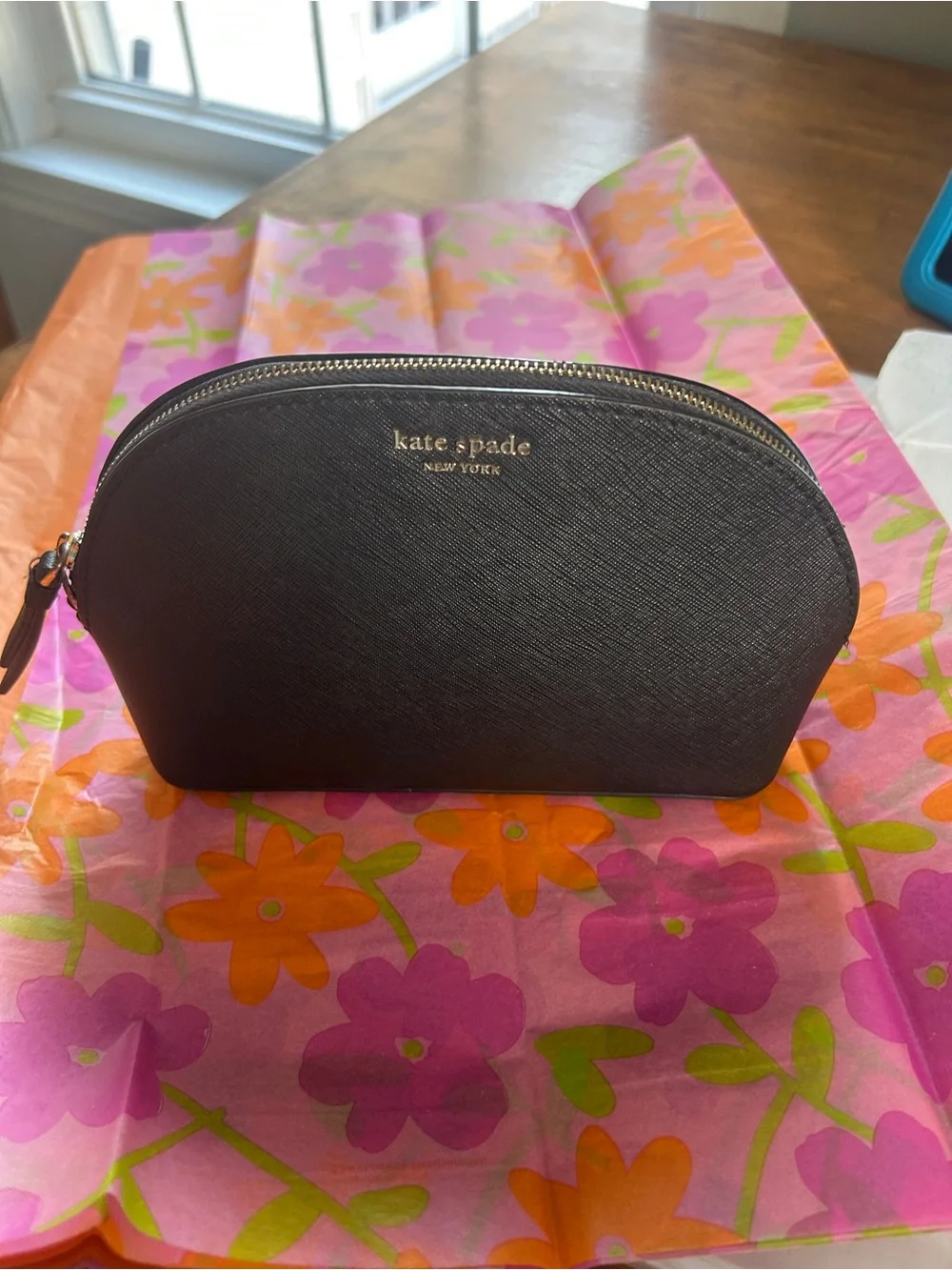 kate spade Black Saffiano Dome Cosmetic bag